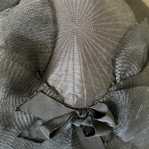 EXQUISITE 1940s\' BLACK TOPSTITCHED FABRIC & CRIN WIDE BRIM TILT HAT main image 4